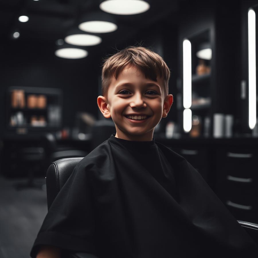 Kid smiling after a kids haircut at Faded & Co Barbershop
